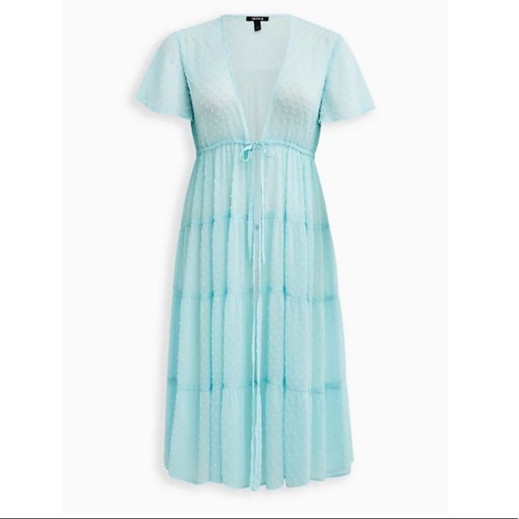 NWT TORRID TIERED KIMONO - CHIFFON CLIP DOT BLUE - Picture 2 of 6